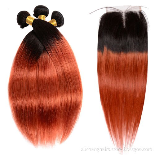 Pre-Colored Straight Hair: 1B/350 Ombre Human Bundles